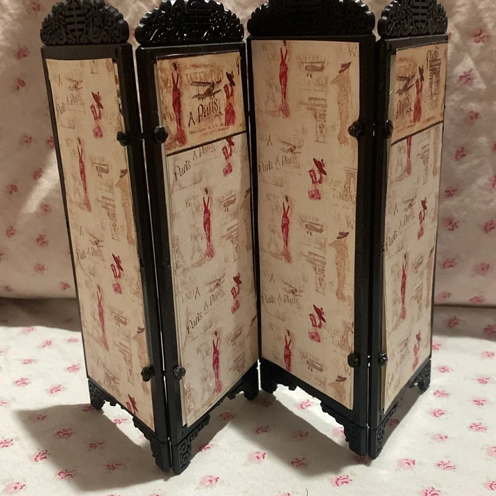 Miniature 1:12 scale Black Folding Decorative Screen with Asian Art - Picture 4 of 6